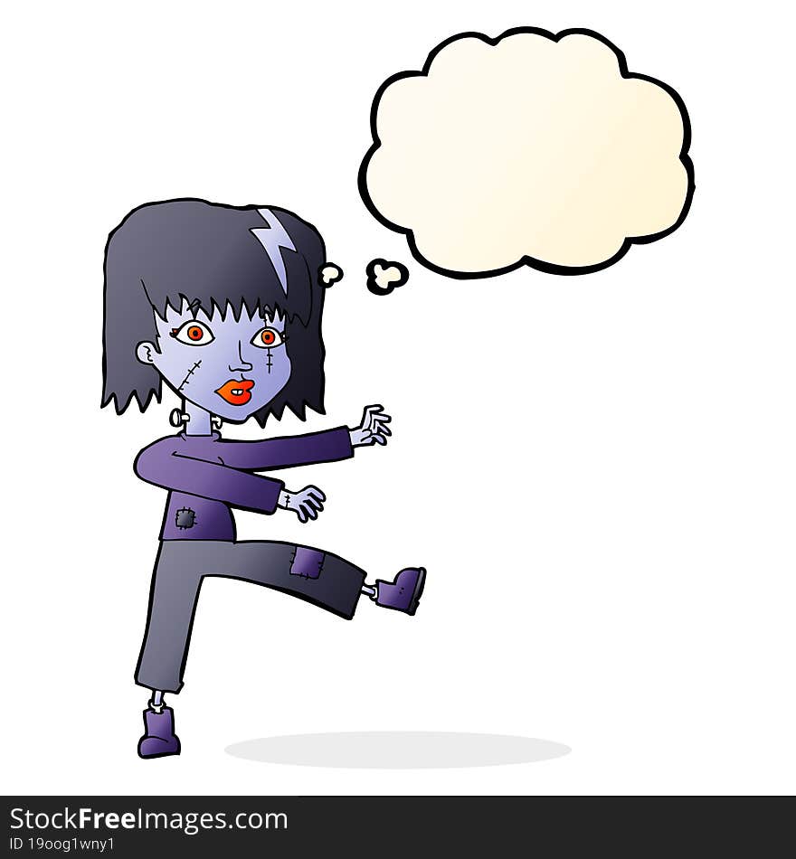 cartoon undead girl with thought bubble