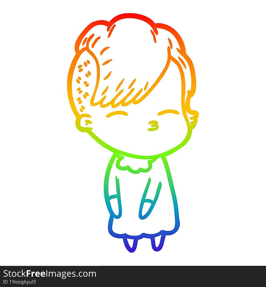 rainbow gradient line drawing cartoon squinting girl