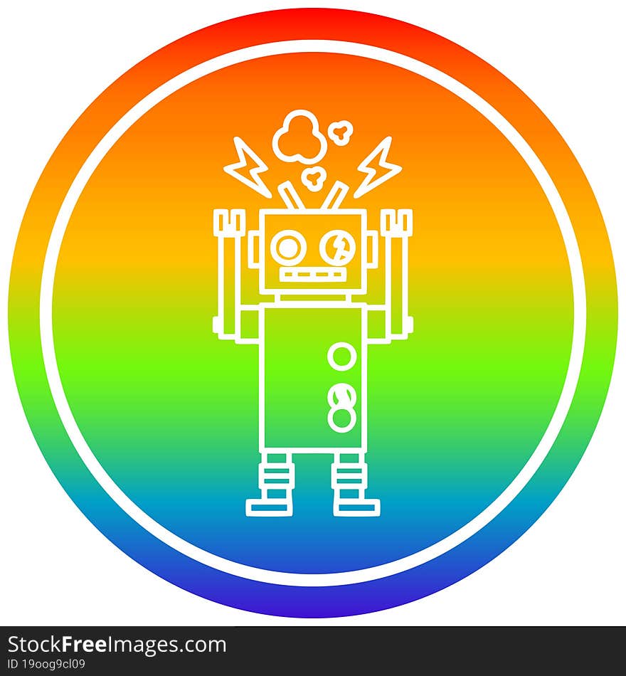 malfunctioning robot circular icon with rainbow gradient finish. malfunctioning robot circular icon with rainbow gradient finish