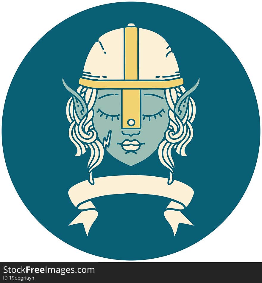 Elf Fighter Character Face With Banner Illustration