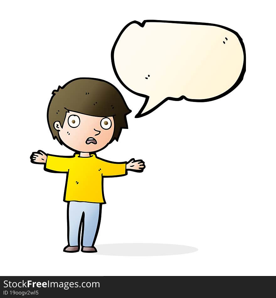 cartoon worried boy with speech bubble