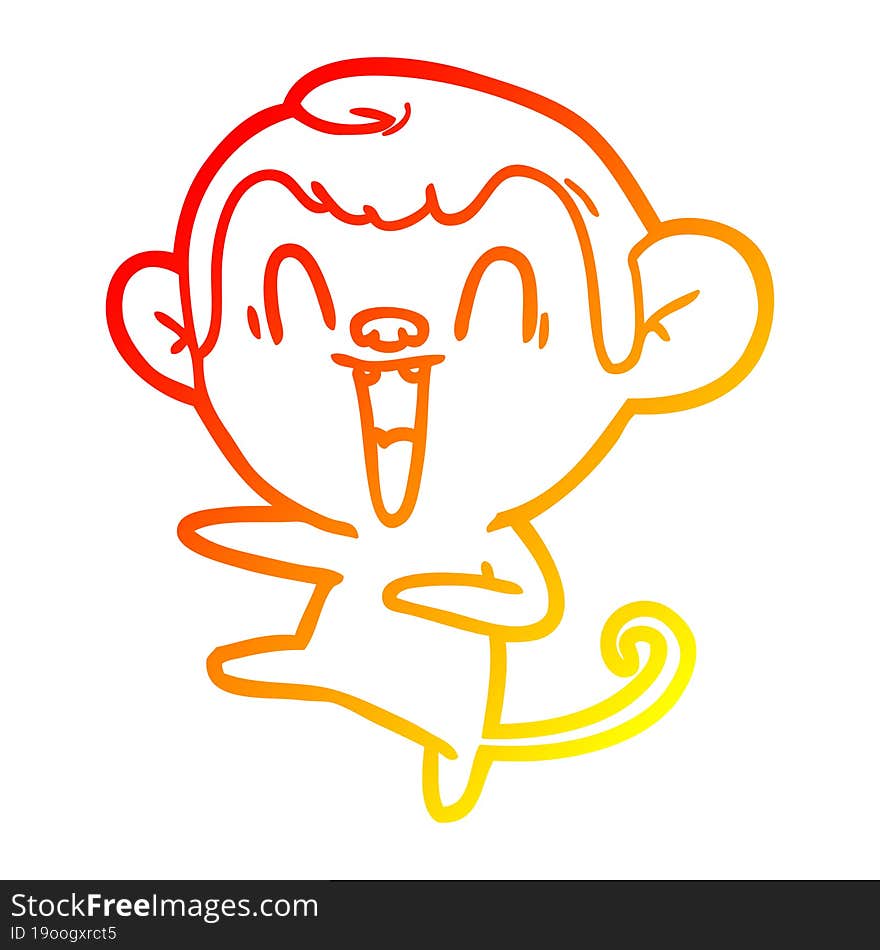 warm gradient line drawing of a cartoon laughing monkey