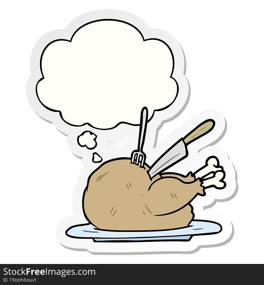 cartoon turkey with thought bubble as a printed sticker