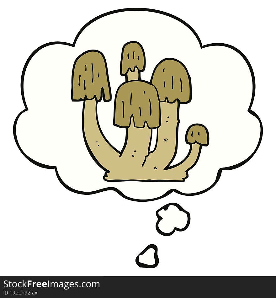 cartoon mushrooms with thought bubble. cartoon mushrooms with thought bubble