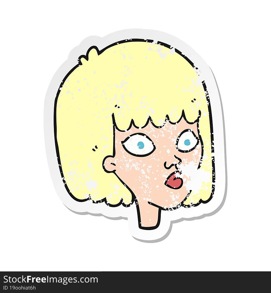 Retro Distressed Sticker Of A Cartoon Female Face