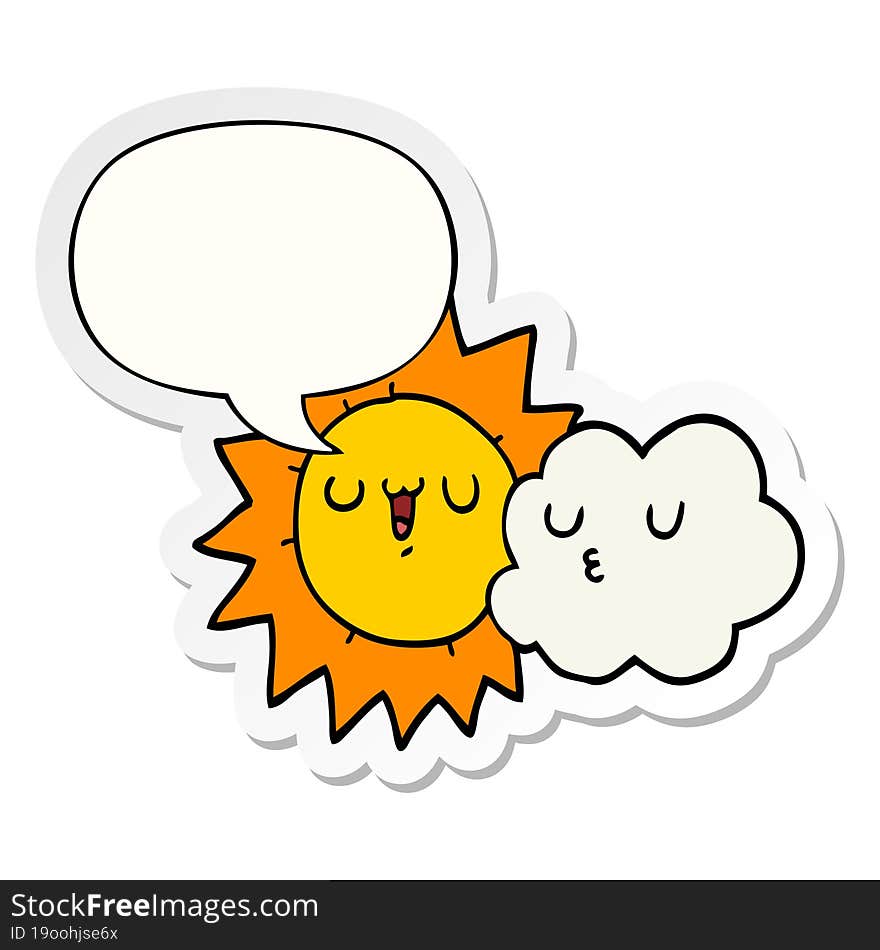 cartoon sun and cloud and speech bubble sticker