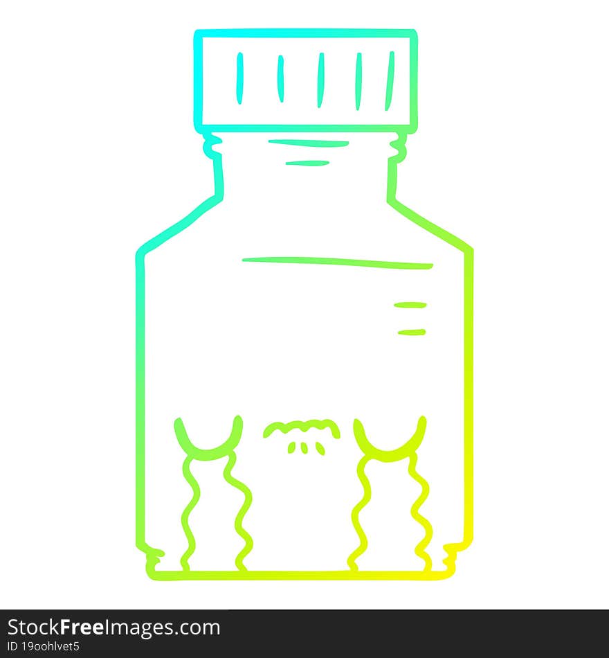 cold gradient line drawing of a cartoon pill jar