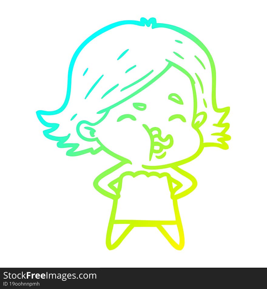 cold gradient line drawing of a cartoon girl pulling face