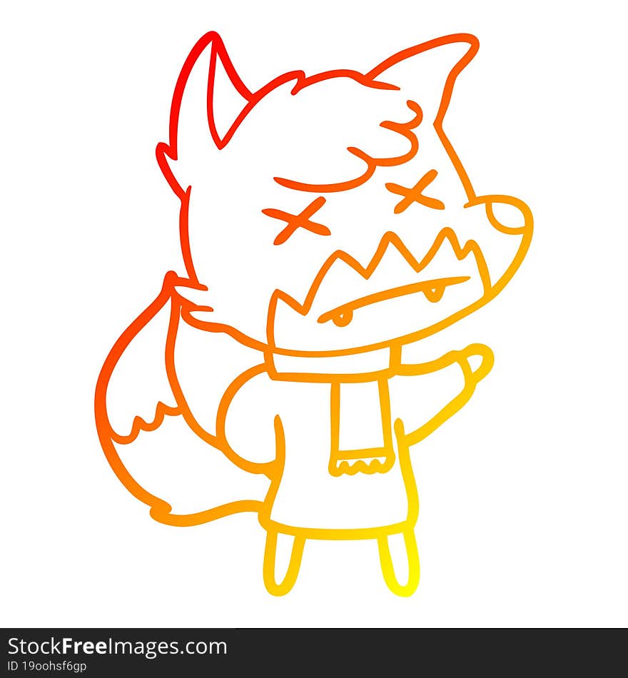 warm gradient line drawing cartoon dead fox