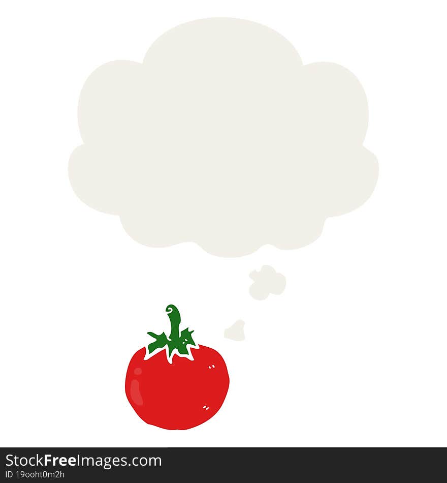 Cartoon Tomato And Thought Bubble In Retro Style