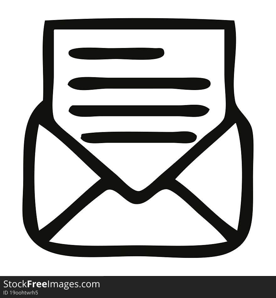 Line Drawing Cartoon Letter And Envelope