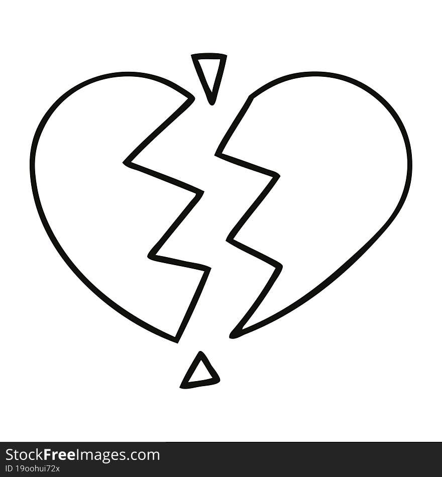 line drawing cartoon of a broken heart