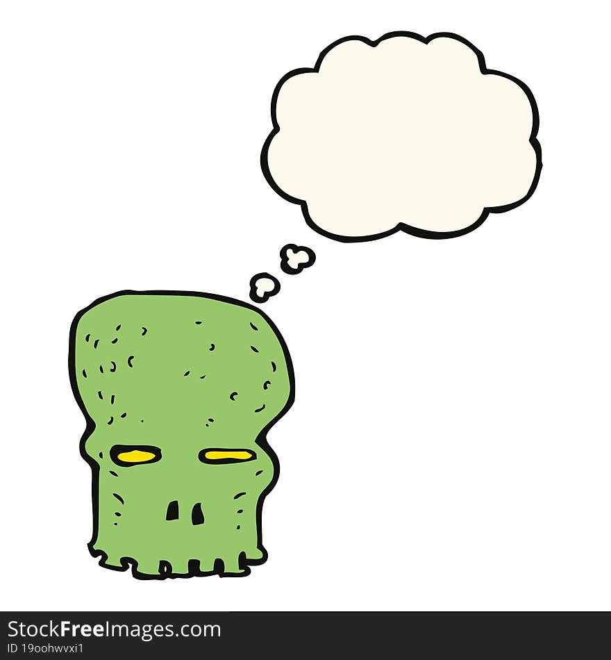 cartoon spooky skull with thought bubble