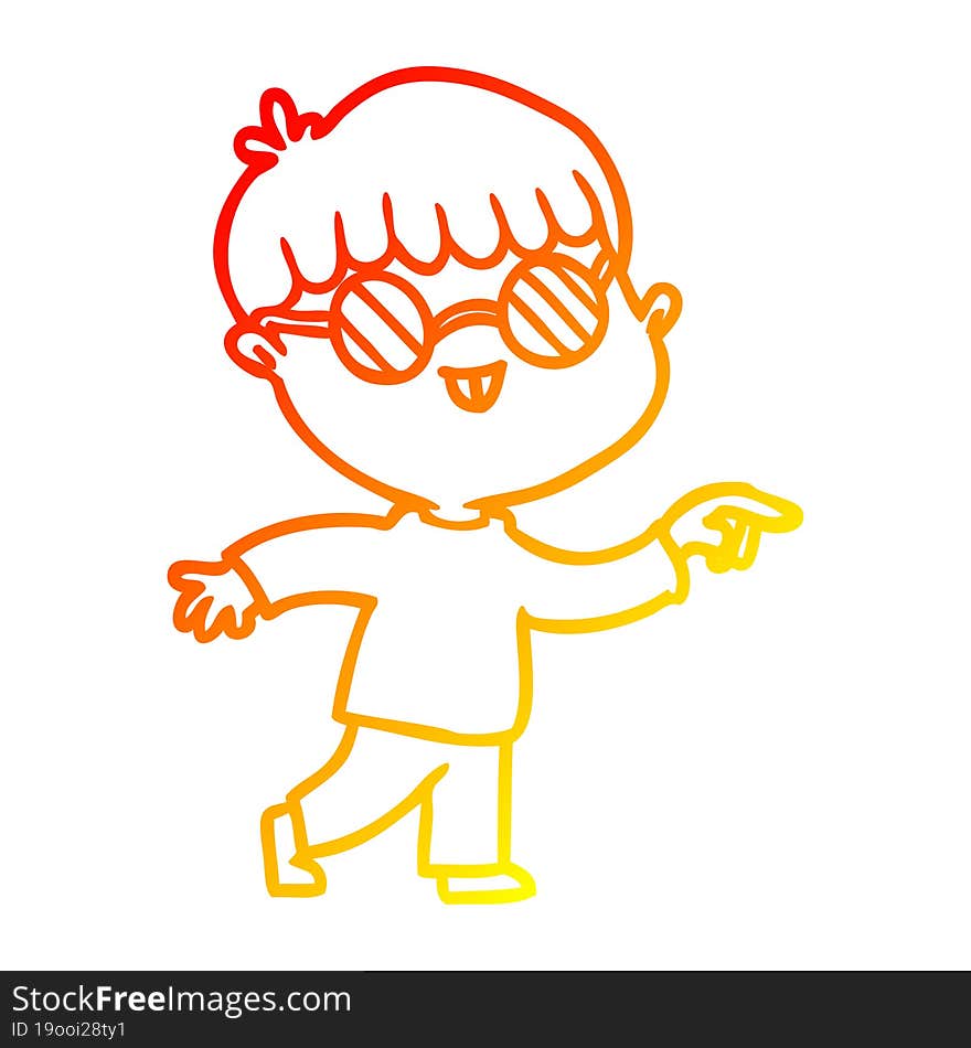 warm gradient line drawing of a cartoon boy wearing spectacles