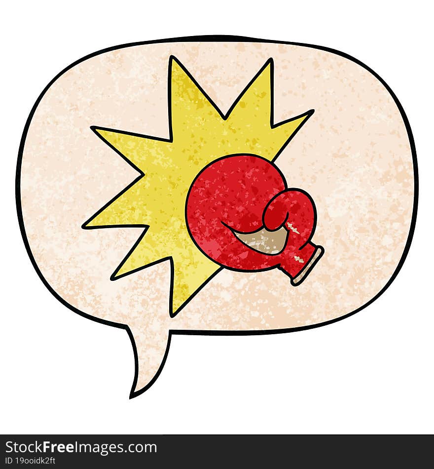 boxing glove cartoon and speech bubble in retro texture style