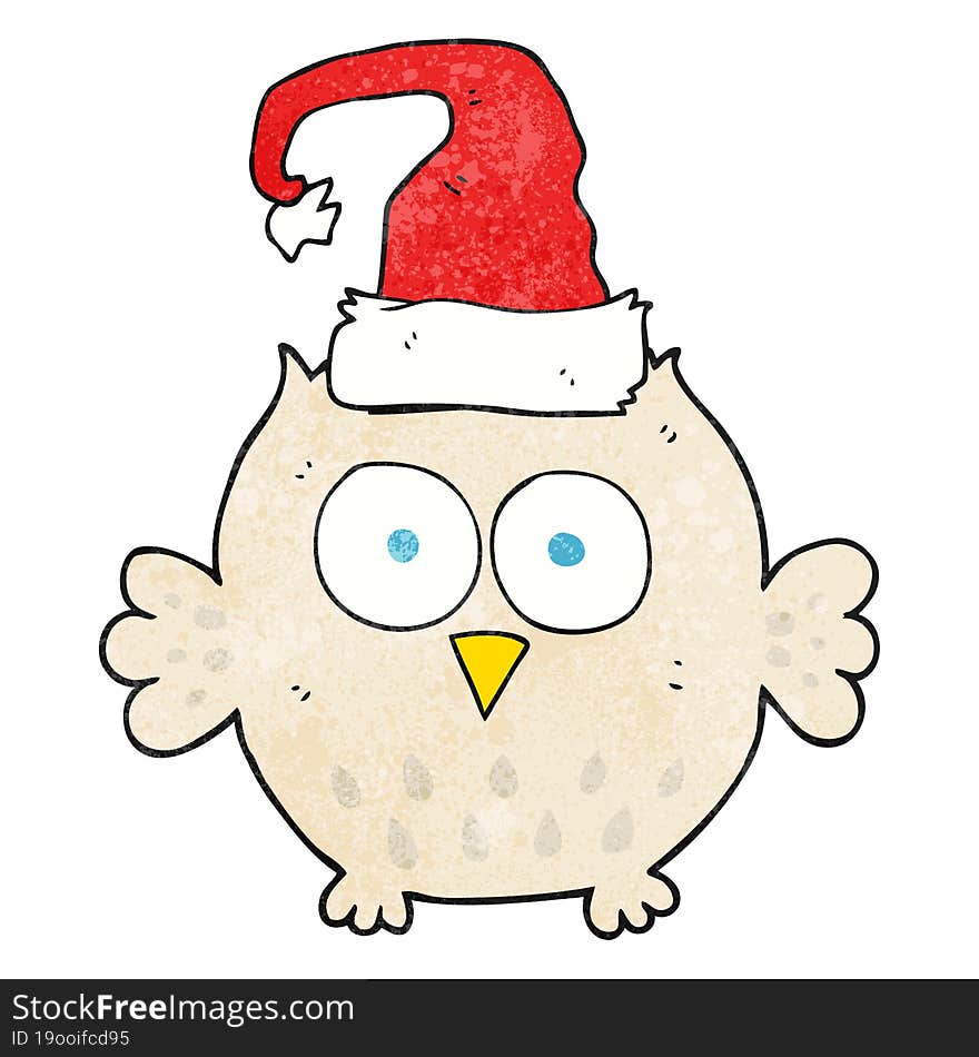 textured cartoon owl wearing christmas hat