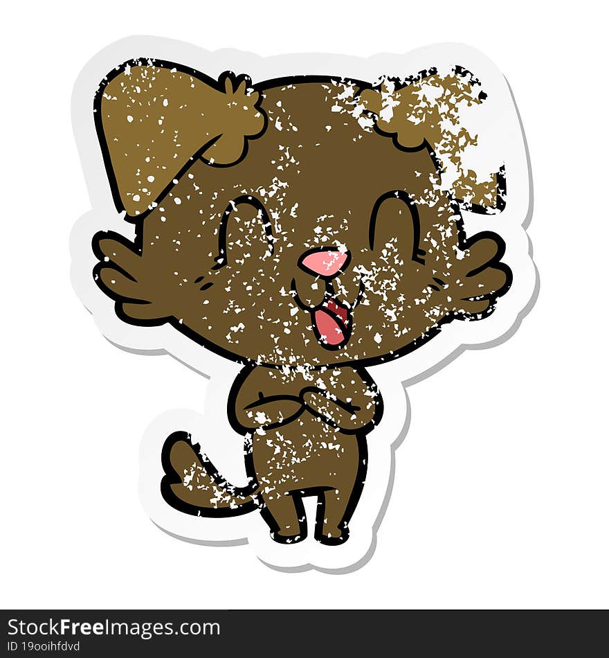 distressed sticker of a laughing cartoon dog