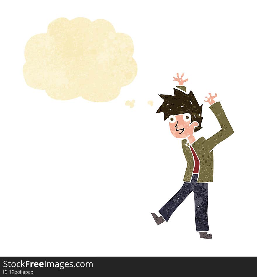 cartoon excited boy with thought bubble