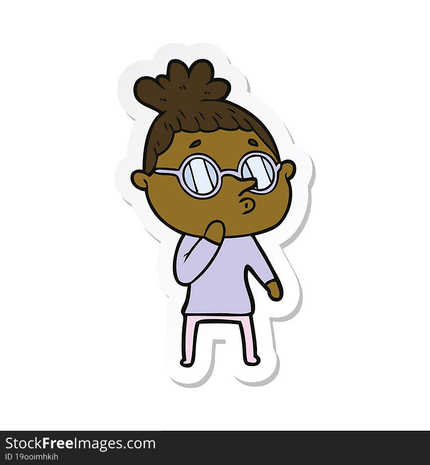 sticker of a cartoon woman wearing glasses