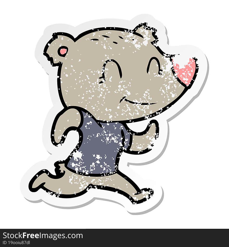 distressed sticker of a healthy runnning bear cartoon