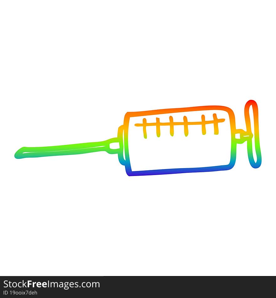 rainbow gradient line drawing of a cartoon syringe