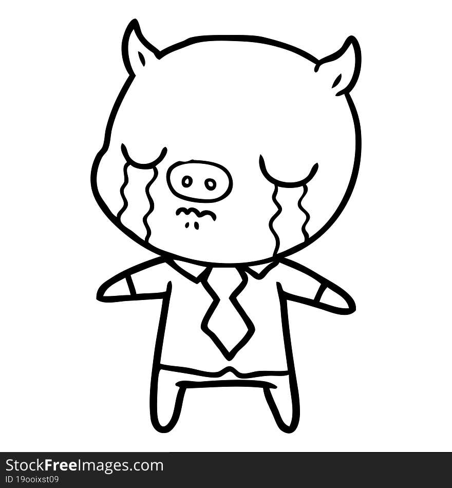 cartoon pig crying wearing shirt and tie. cartoon pig crying wearing shirt and tie