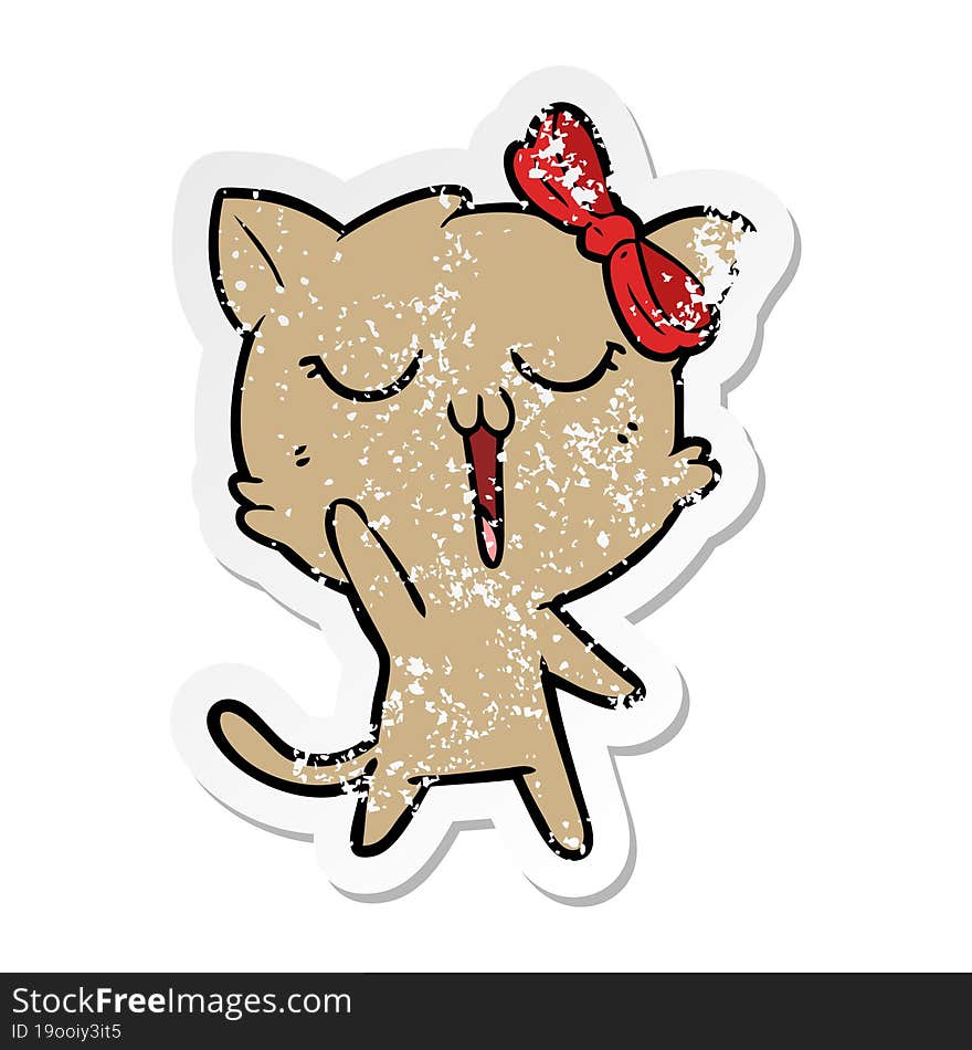 distressed sticker of a cartoon cat