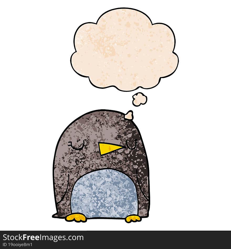 cartoon penguin and thought bubble in grunge texture pattern style