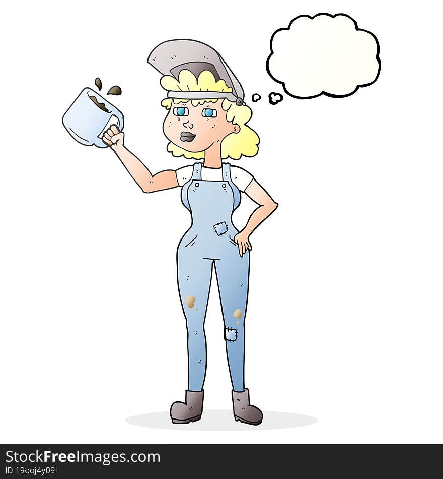 Thought Bubble Cartoon Woman In Dungarees