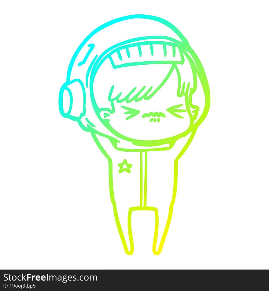 cold gradient line drawing cartoon astronaut woman