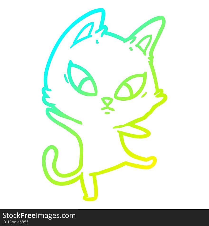 cold gradient line drawing of a confused cartoon cat