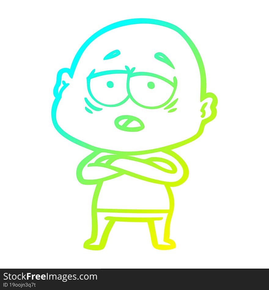 cold gradient line drawing cartoon tired bald man