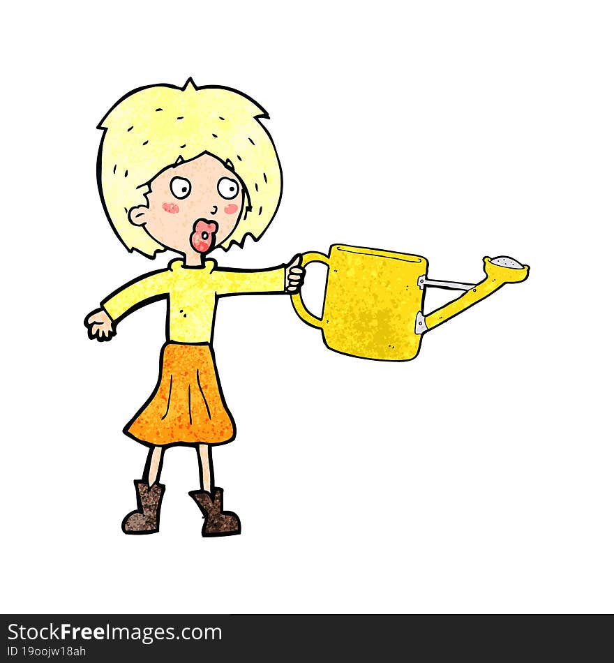 cartoon woman with watering can