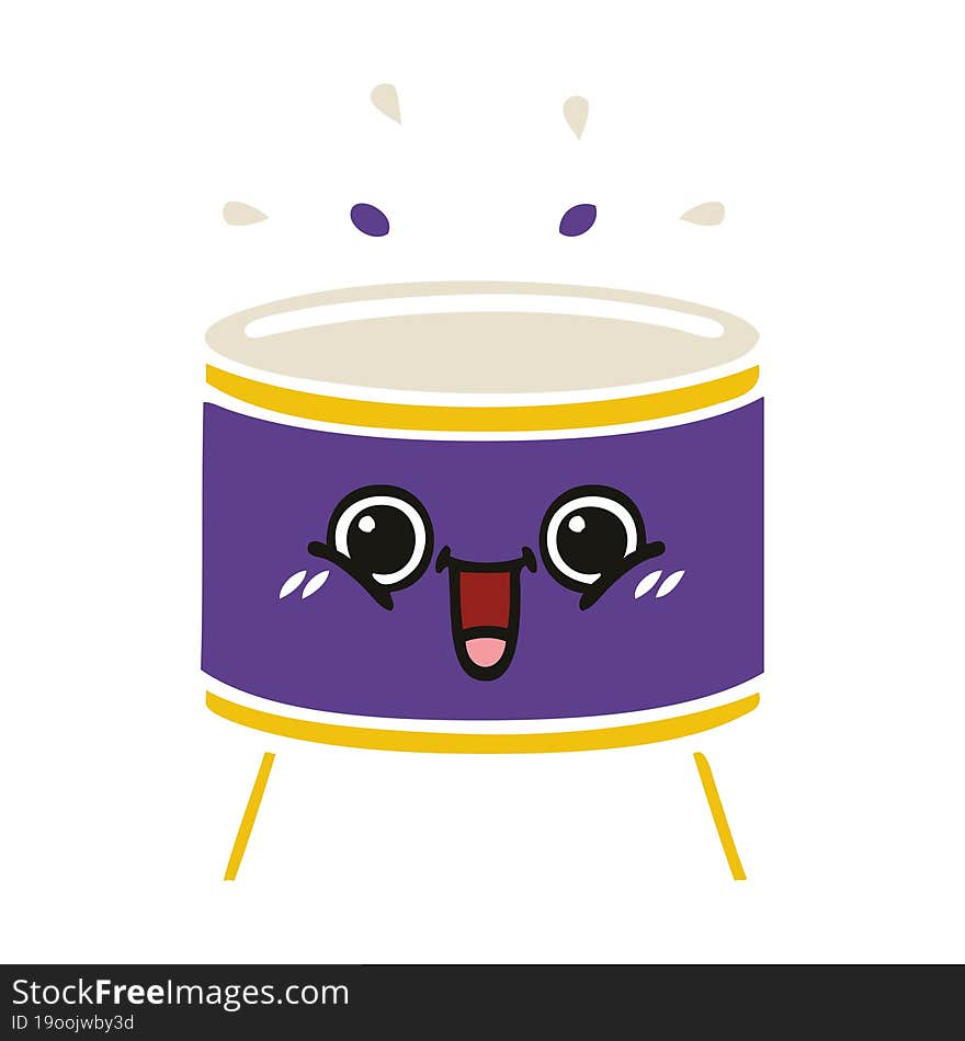 flat color retro cartoon drum