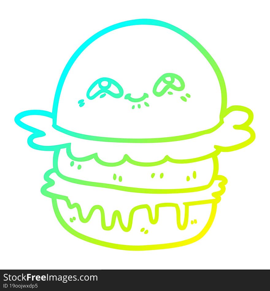 cold gradient line drawing cartoon fast food burger