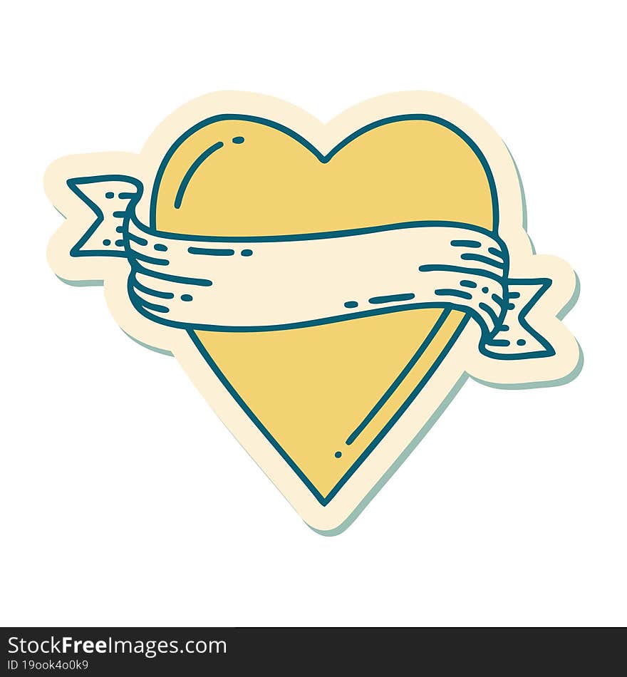 sticker of tattoo in traditional style of a heart and banner. sticker of tattoo in traditional style of a heart and banner