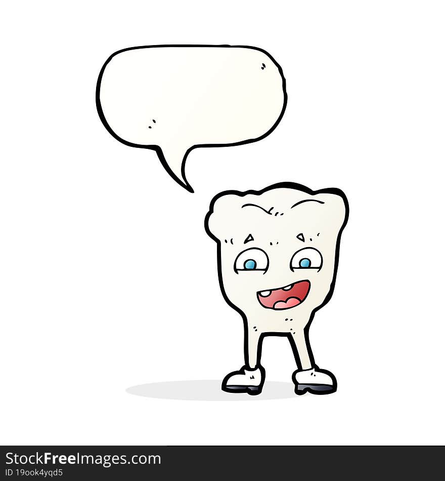 cartoon happy tooth with speech bubble