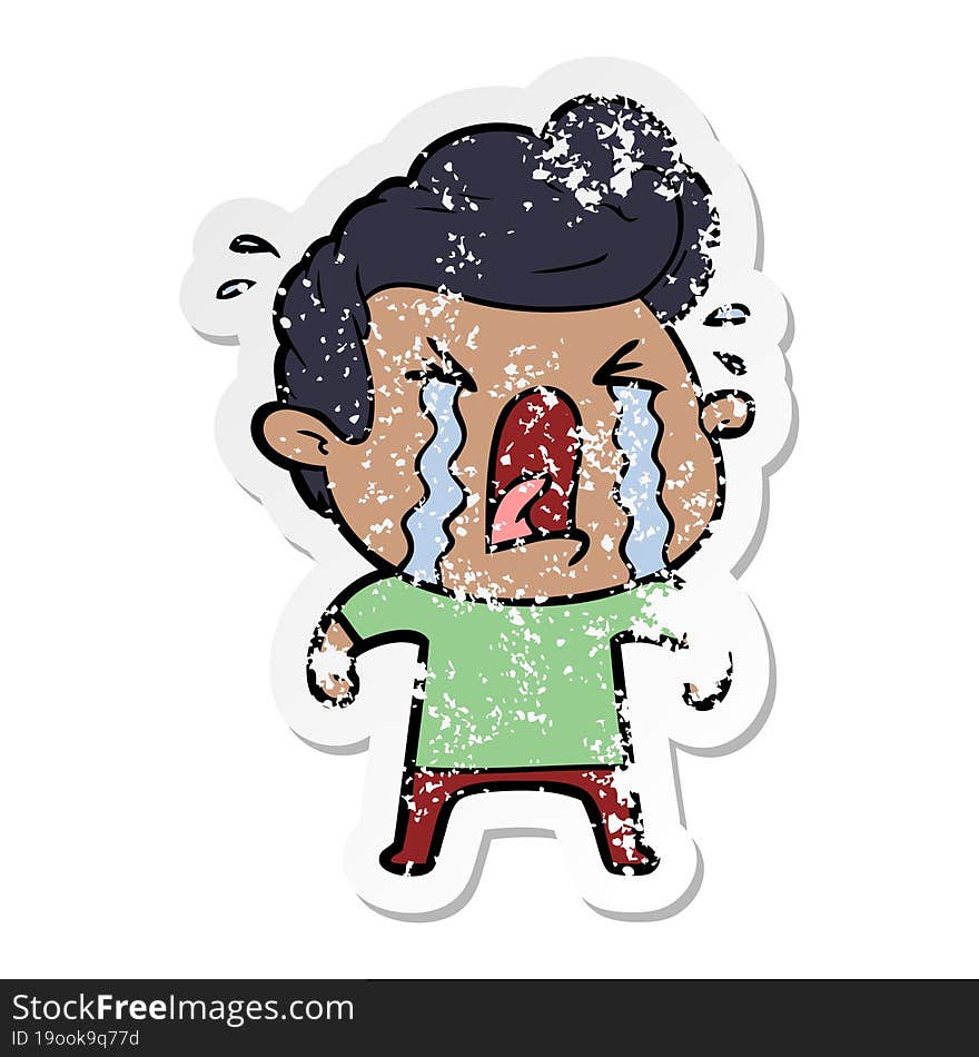 distressed sticker of a cartoon crying man