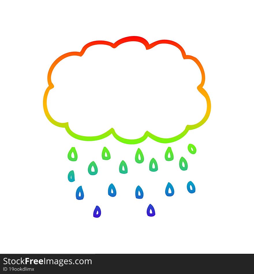 rainbow gradient line drawing cartoon cloud raining