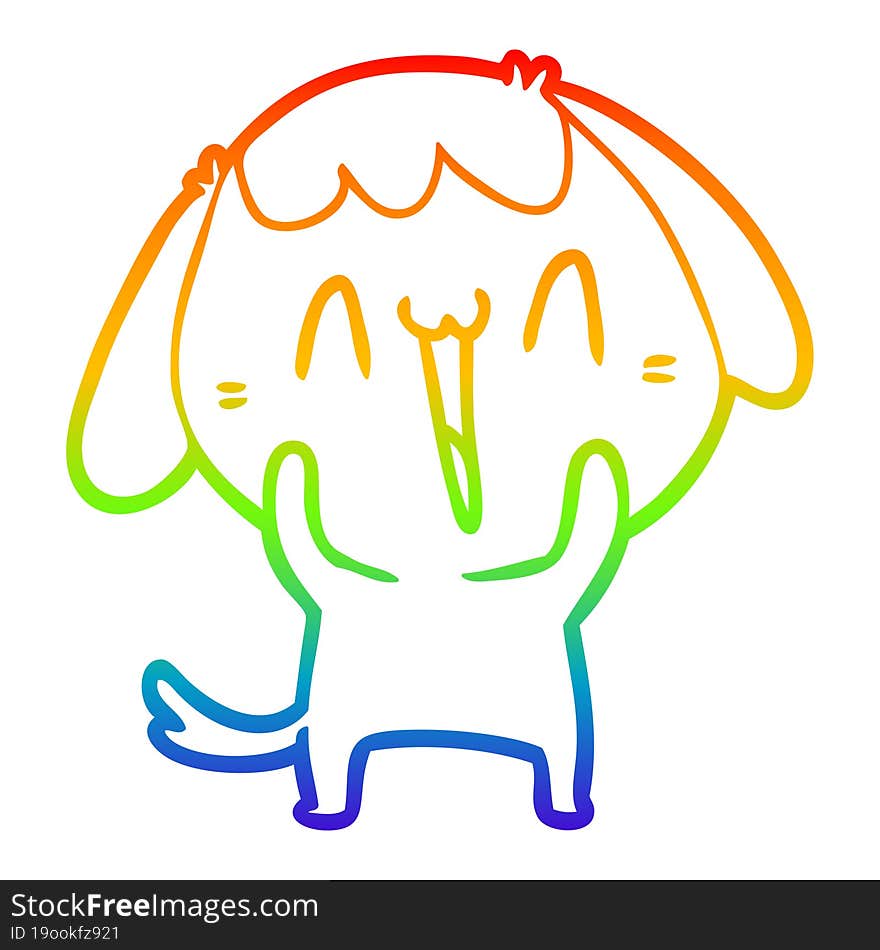 rainbow gradient line drawing of a cute cartoon dog