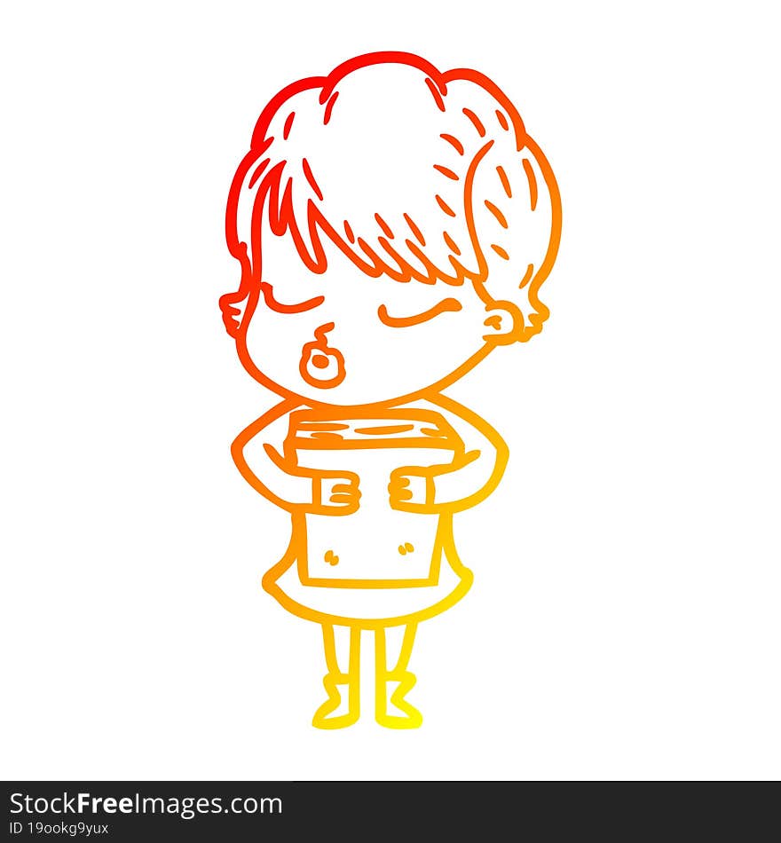 warm gradient line drawing cartoon woman with eyes shut