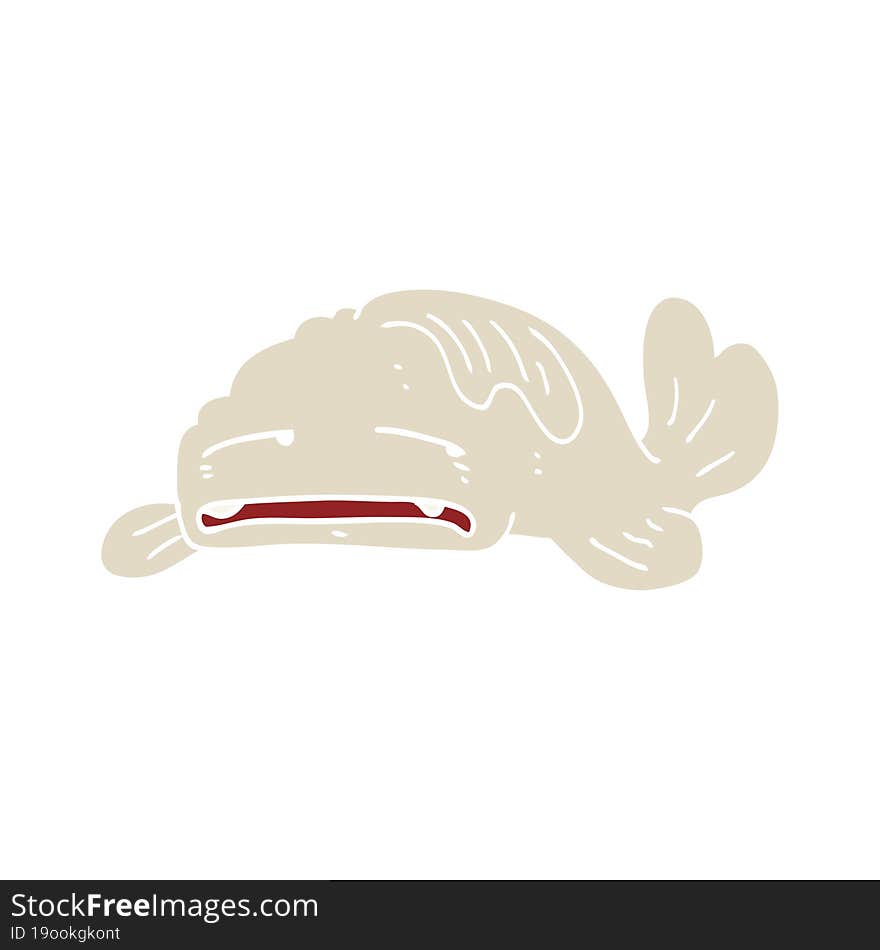 Flat Color Style Cartoon Sad Old Fish