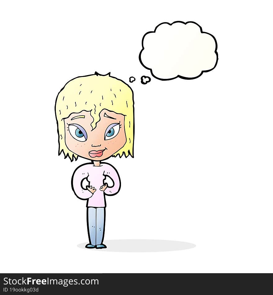 Cartoon Satisfied Woman With Thought Bubble