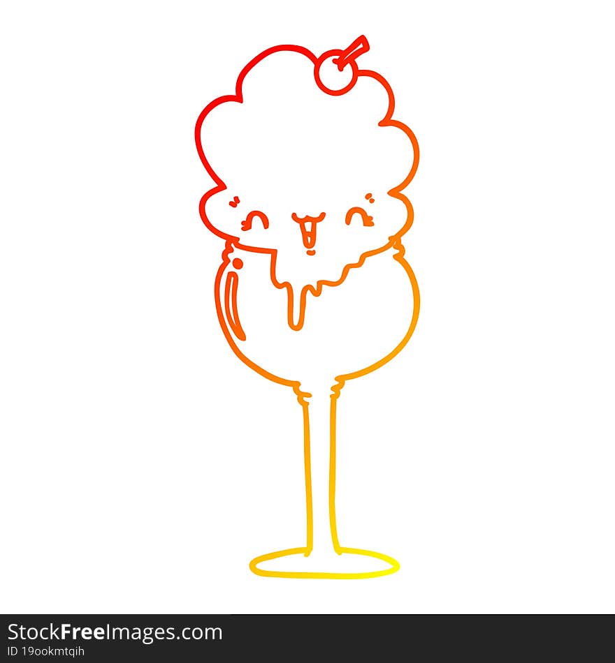 warm gradient line drawing of a cute cartoon ice cream desert