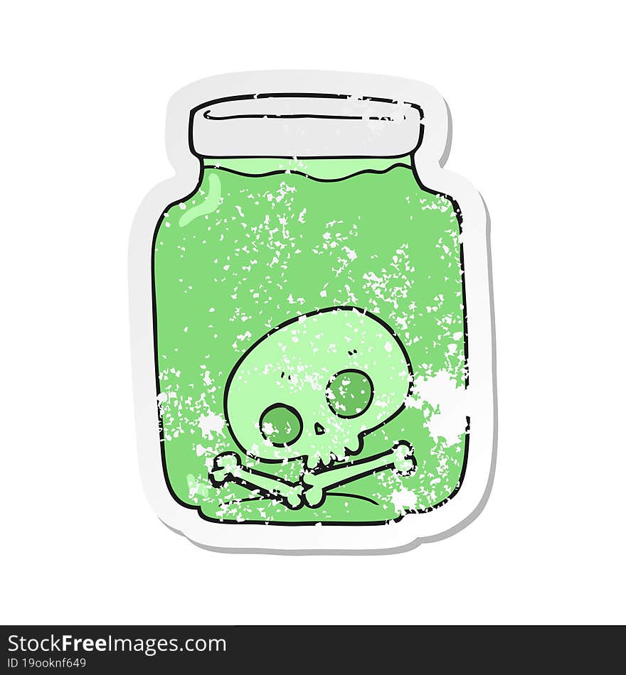 retro distressed sticker of a cartoon jar with skull