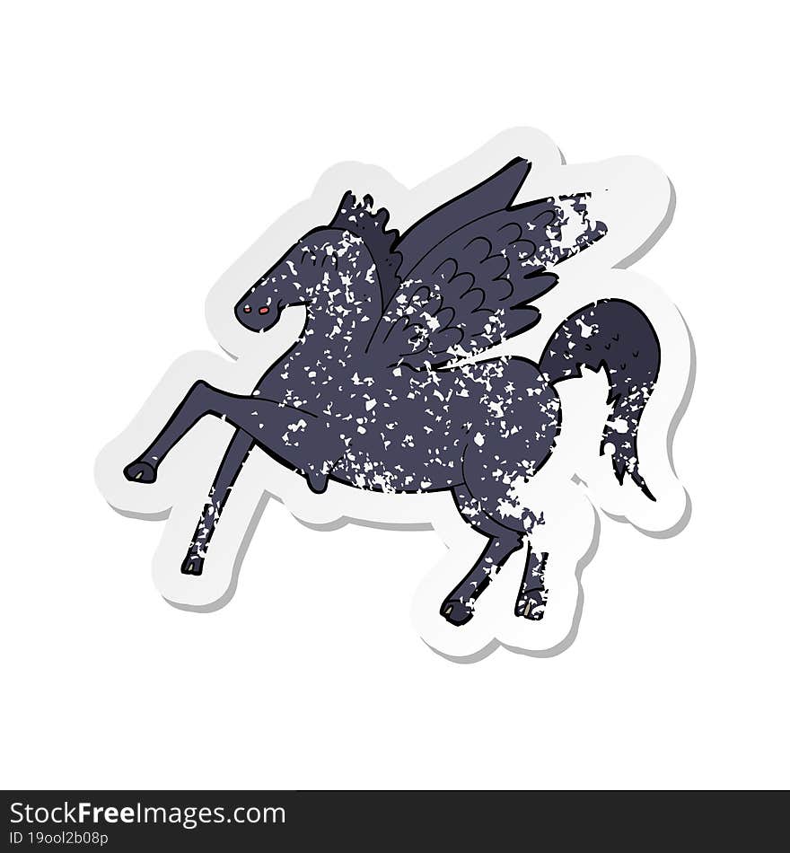 retro distressed sticker of a cartoon magic flying horse