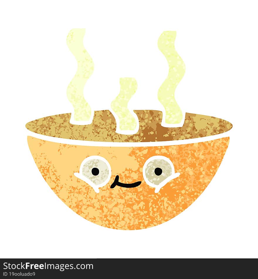 retro illustration style cartoon bowl of hot soup