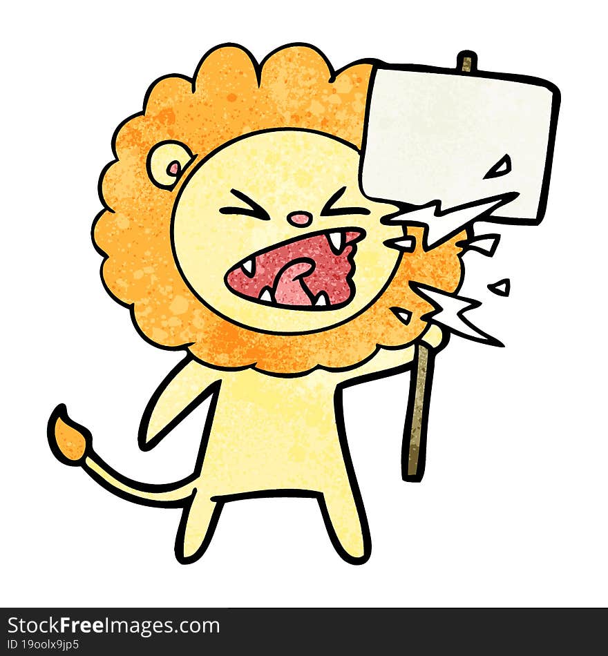 cartoon roaring lion protester. cartoon roaring lion protester