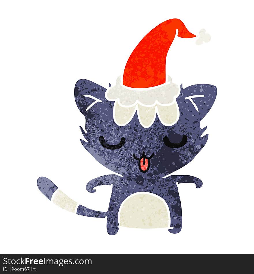 hand drawn christmas retro cartoon of kawaii cat