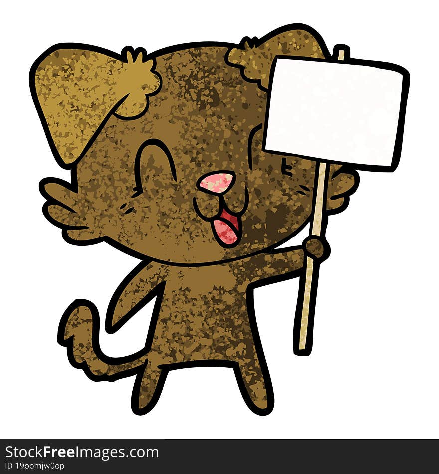 laughing cartoon dog with sign. laughing cartoon dog with sign